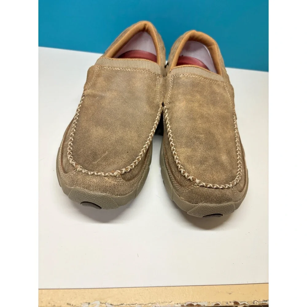 Twisted X Mens 10M Slip On Moc Soft Toe Bomber Leather Loafers MDMS002 Brown